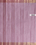 Traditional Handwoven Kovai Cotton Saree with Striped Pattern and Gold Zari Border - Onion Pink