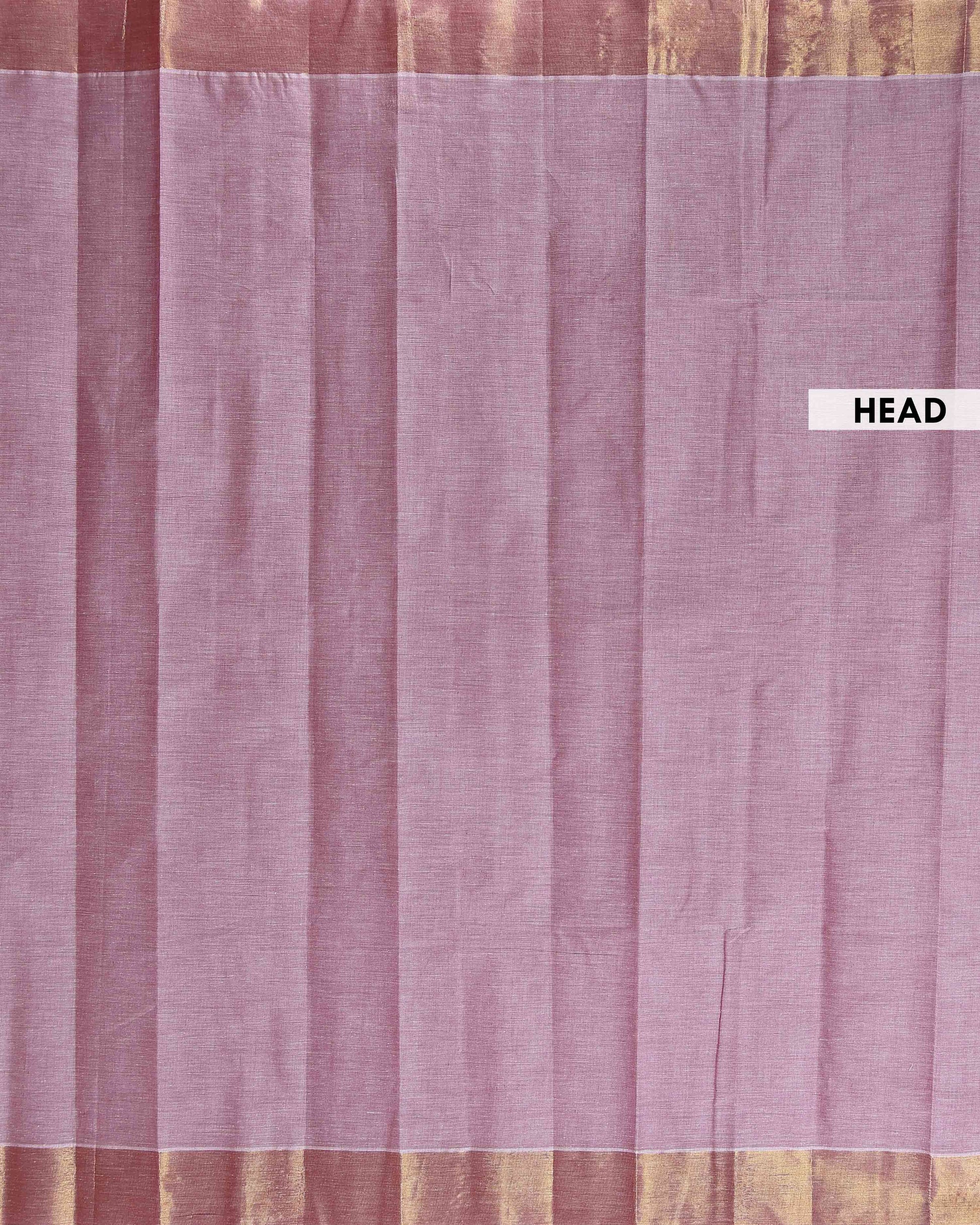 Traditional Handwoven Kovai Cotton Saree with Striped Pattern and Gold Zari Border - Onion Pink