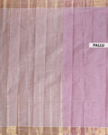 Traditional Handwoven Kovai Cotton Saree with Striped Pattern and Gold Zari Border - Onion Pink