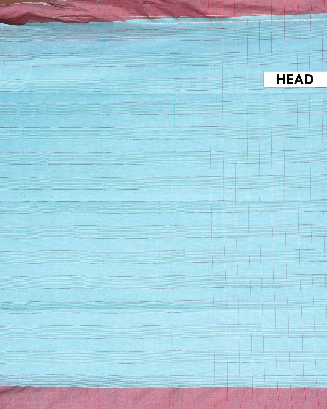 Traditional Ikkat Cotton Saree with Checked Pattern and Contrast Border - Sky Blue