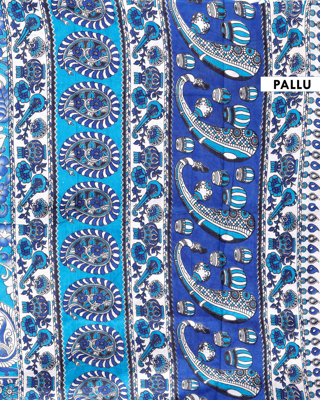 Traditional Kalamkari Cotton Saree with Hand-Painted Floral Motifs - Blue