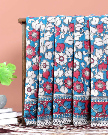 Traditional_Kalamkari_Cotton_Saree_with_Intricate_Floral_Leafy_Motifs_-_Blue