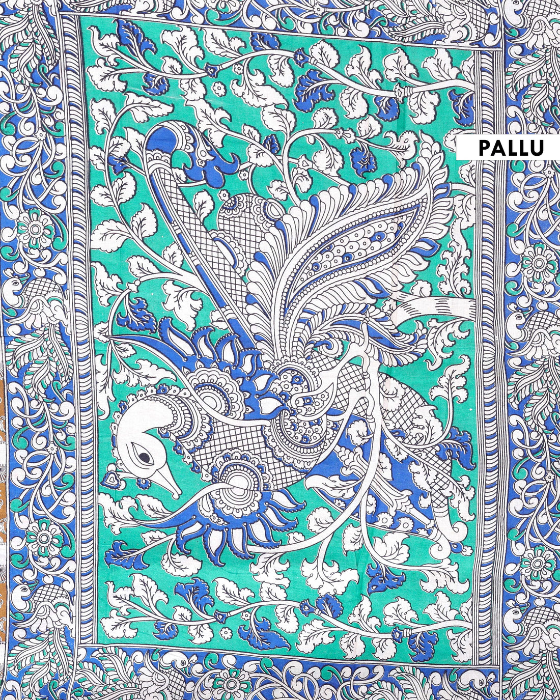 Traditional Kalamkari Cotton Saree with Traditional Paisley and Peacock Motifs - Brown