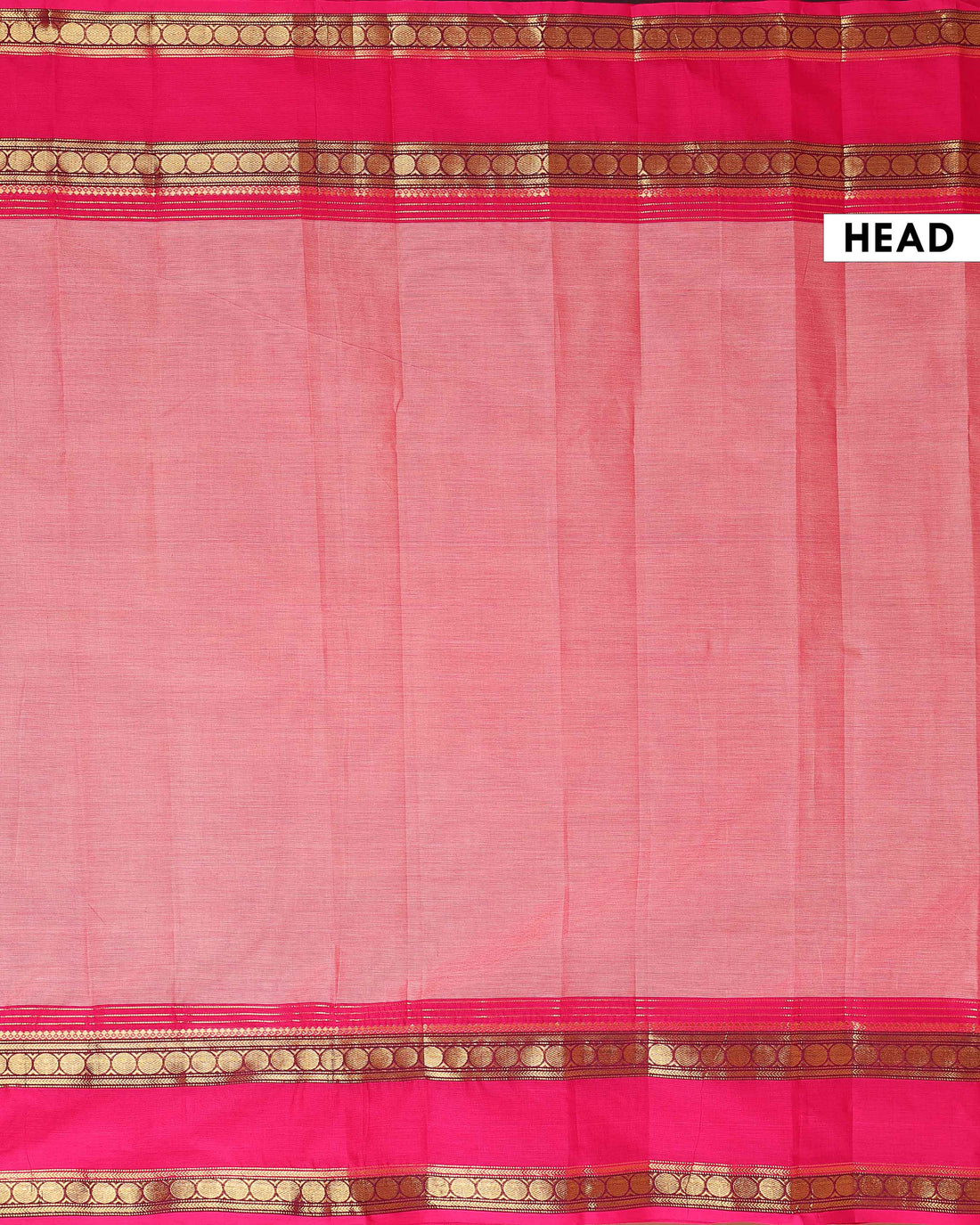 Traditional Kanchi Cotton Saree with Striped Body and Contrast Border - Pink