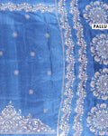 Traditional Kantha Work Saree with Exquisite Hand Embroidery and Ornate Floral Pattern Border - Blue