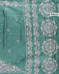 Traditional Kantha Work Saree with Exquisite Hand Embroidery and Ornate Floral Pattern Border - Green-head
