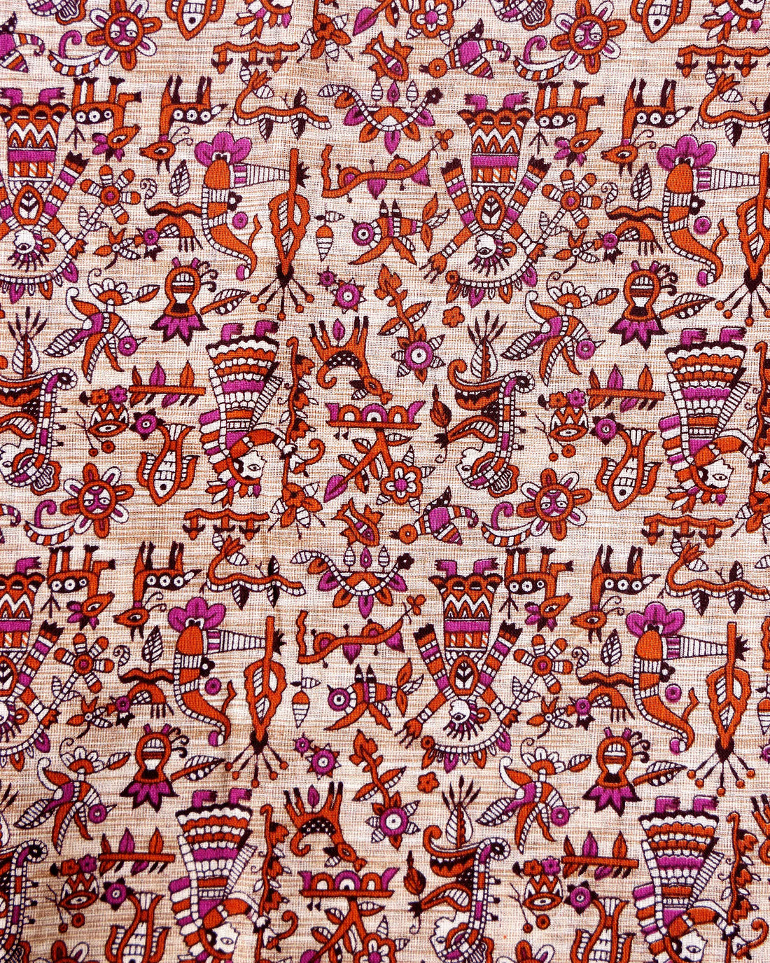 Traditional Khadi Cotton Saree with Contrast Printed Blouse and Tassel Accents - Peach