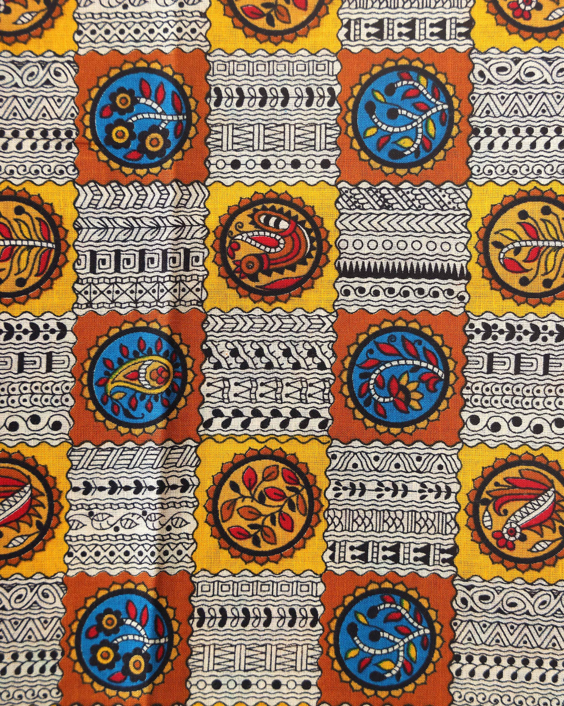 Traditional Khadi Cotton Saree with Contrast Printed Blouse and Tassel Accents - Yellow