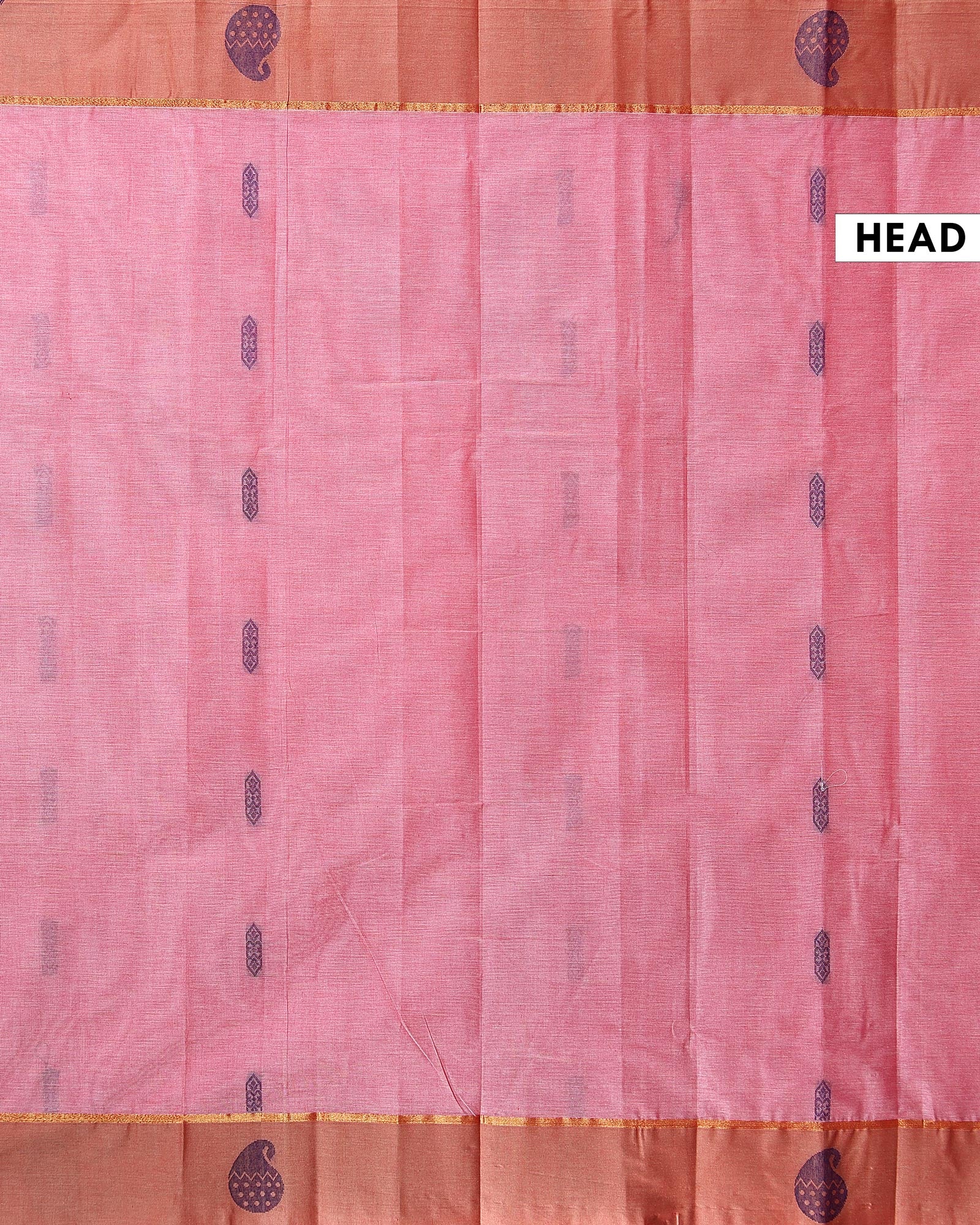 Traditional Kovai Cotton Handloom Saree with Contrast Border and Woven Motifs - Pink