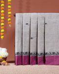 Traditional Kovai Cotton Saree Small Woven Motifs and Contrast Border - Grey