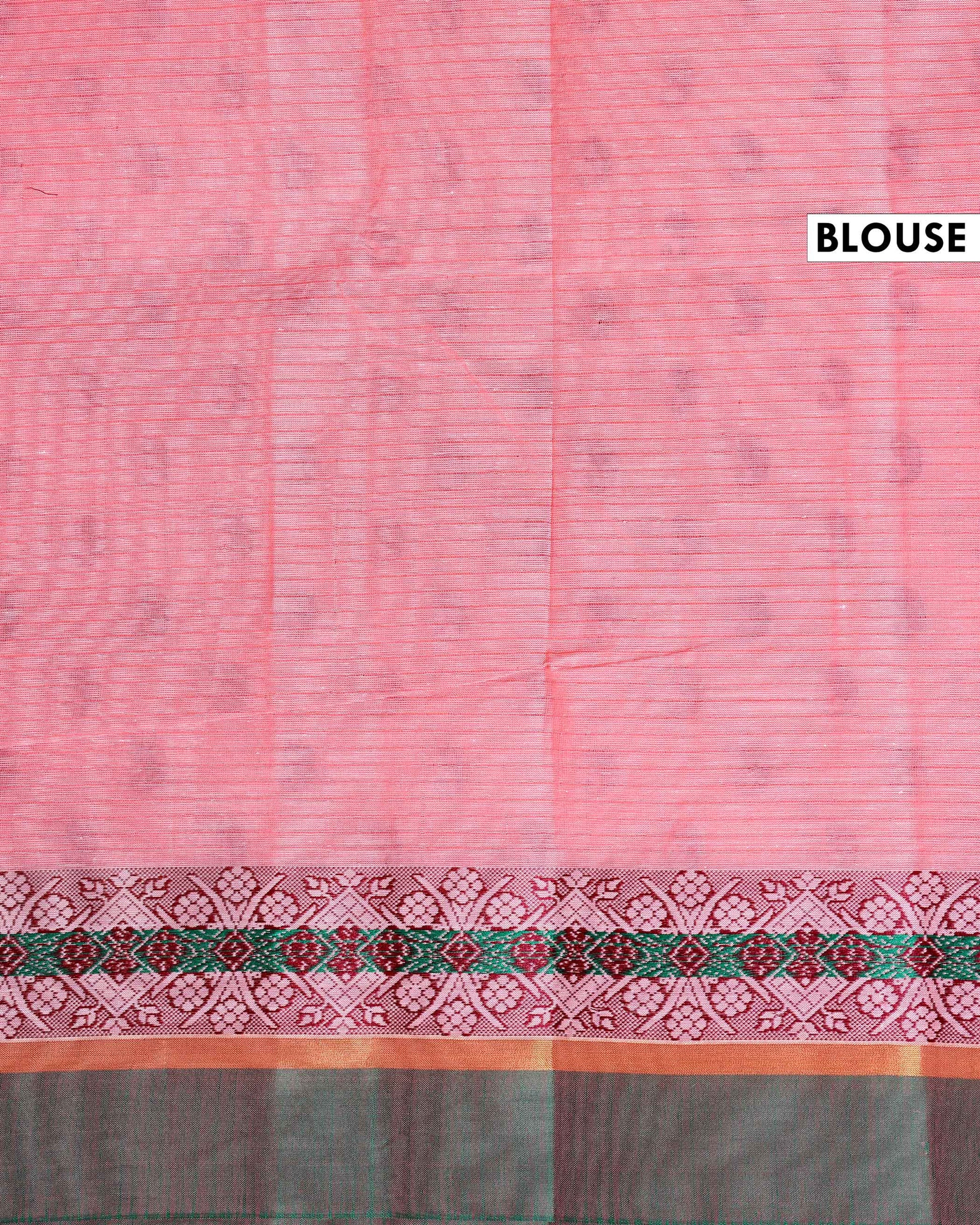 Traditional Kovai Cotton Saree with All-Over Paisley Weave Pattern and Traditional Geometric Woven Border - Pink