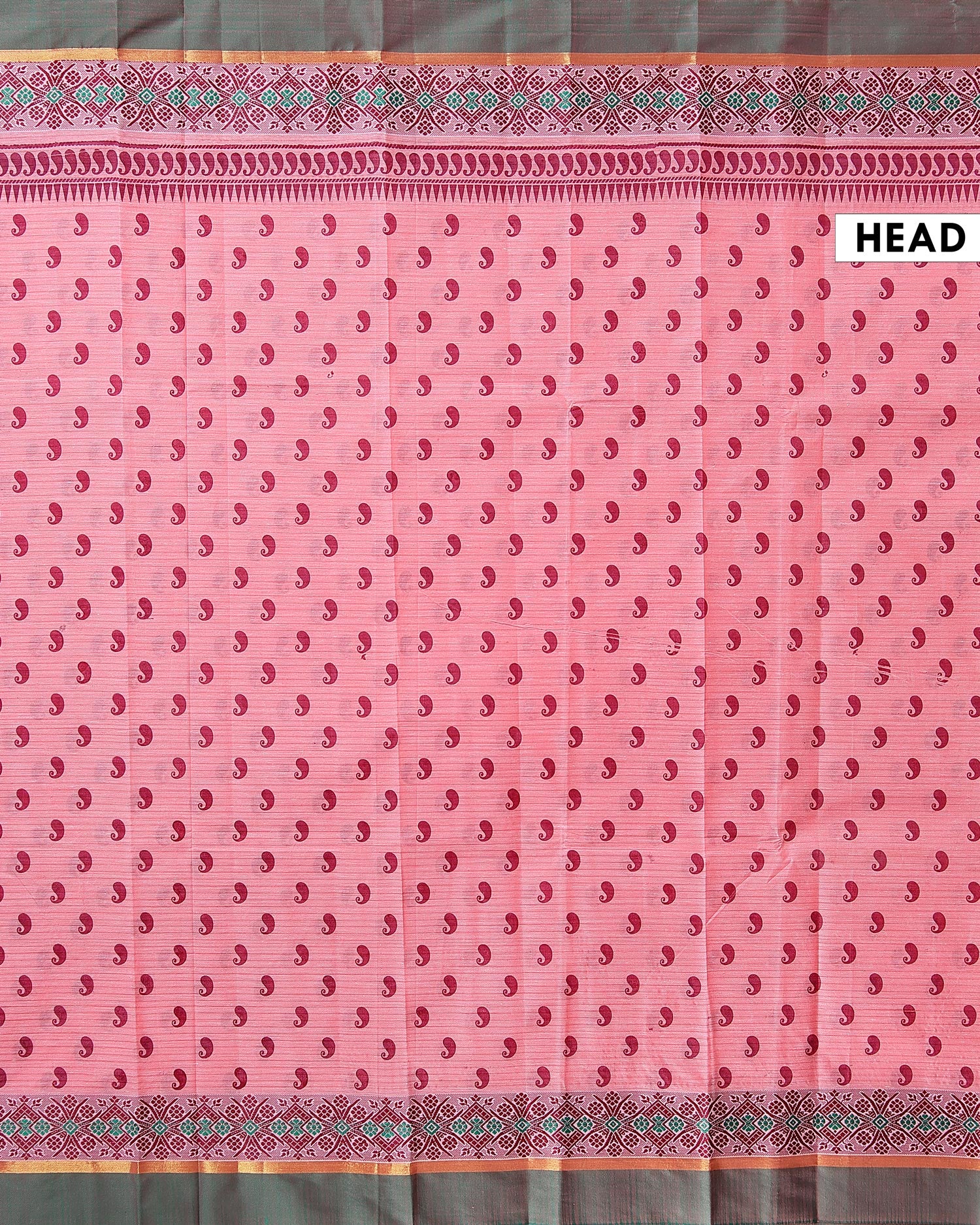 Traditional Kovai Cotton Saree with All-Over Paisley Weave Pattern and Traditional Geometric Woven Border - Pink