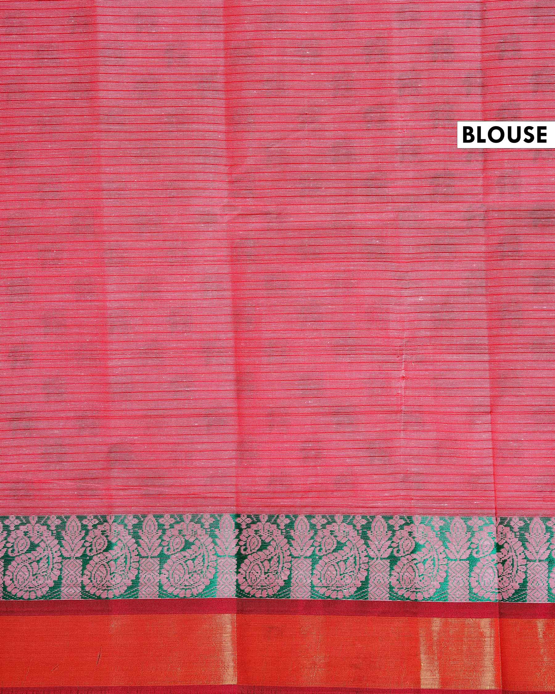 Traditional Kovai Cotton Saree with All Over Floral Print and Contrast Jacquard Border - Pink