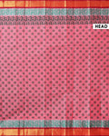 Traditional Kovai Cotton Saree with All Over Floral Print and Contrast Jacquard Border - Pink
