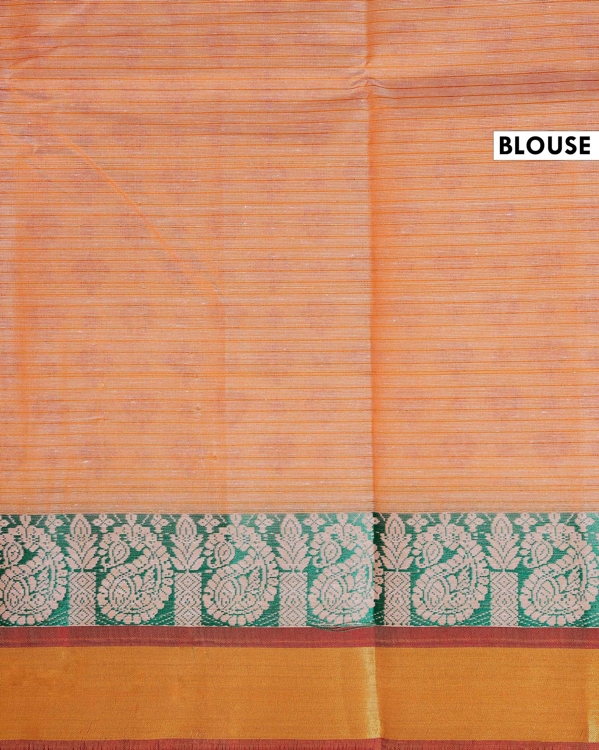 Traditional Kovai Cotton Saree with All Over Traditional Motif Weave and Contrast Jacquard Border- Peach