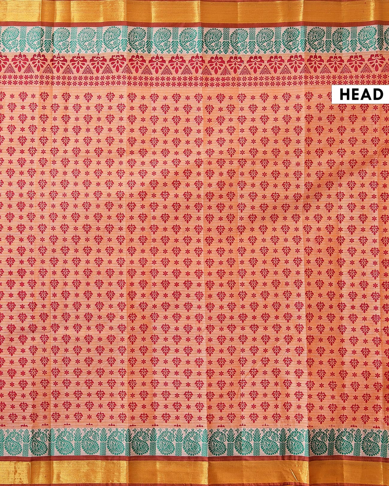 Traditional Kovai Cotton Saree with All Over Traditional Motif Weave and Contrast Jacquard Border- Peach