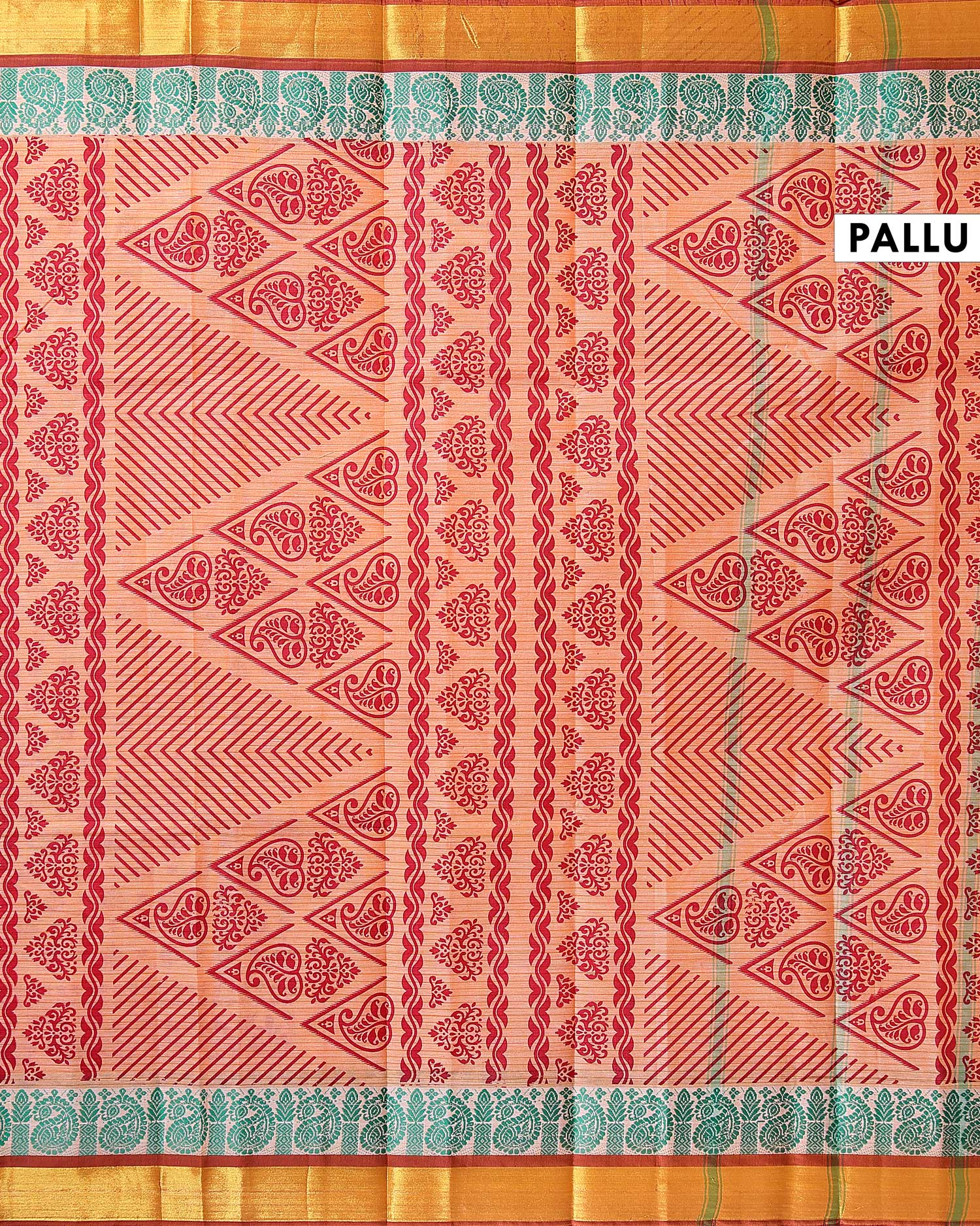 Traditional Kovai Cotton Saree with All Over Traditional Motif Weave and Contrast Jacquard Border- Peach