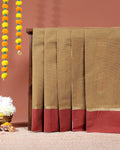 Traditional Kovai Cotton Saree with Contrast Border and Plain Body - Brown