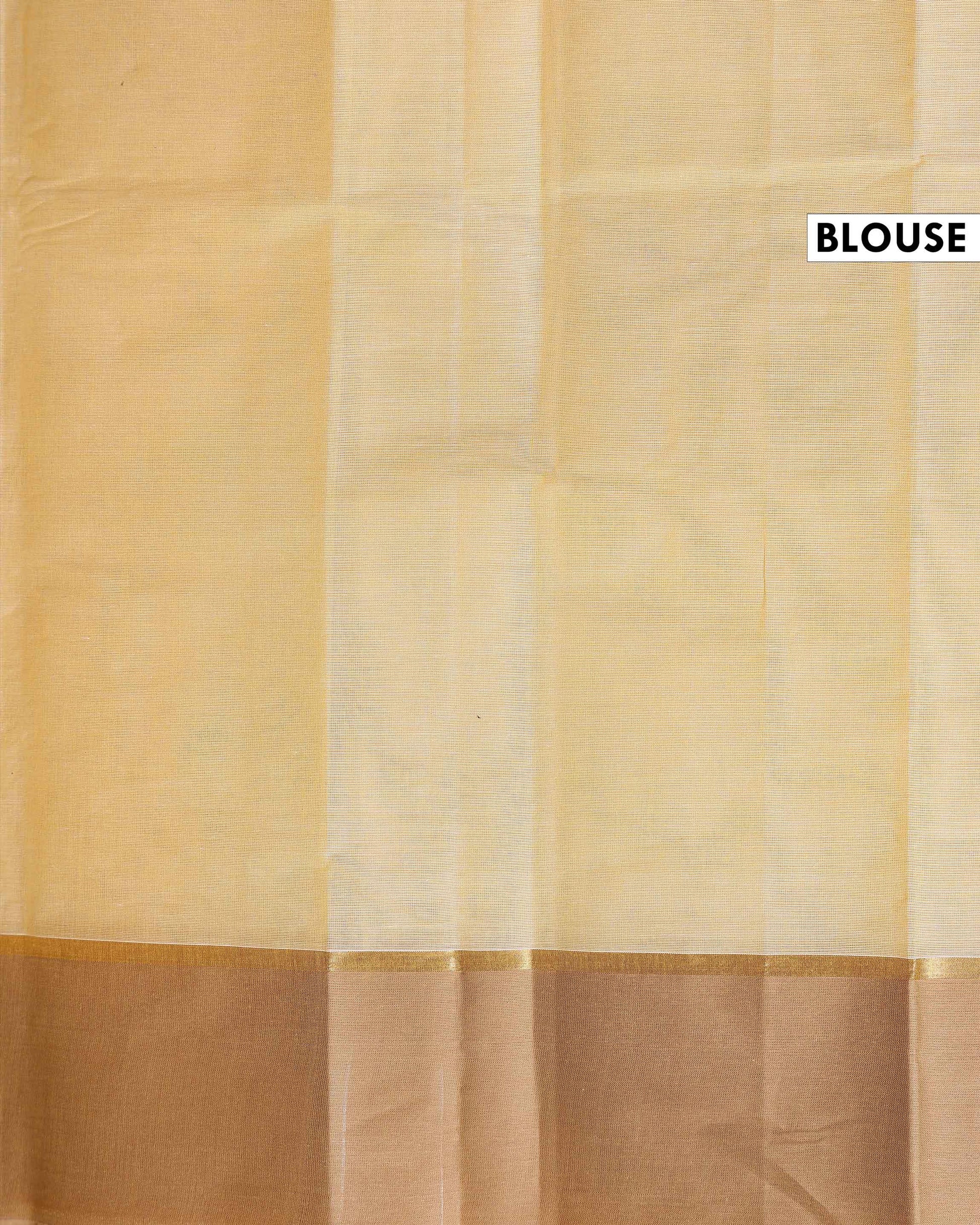 Traditional Kovai Cotton Saree with Contrast Border and Subtle Woven Motifs - Sandal