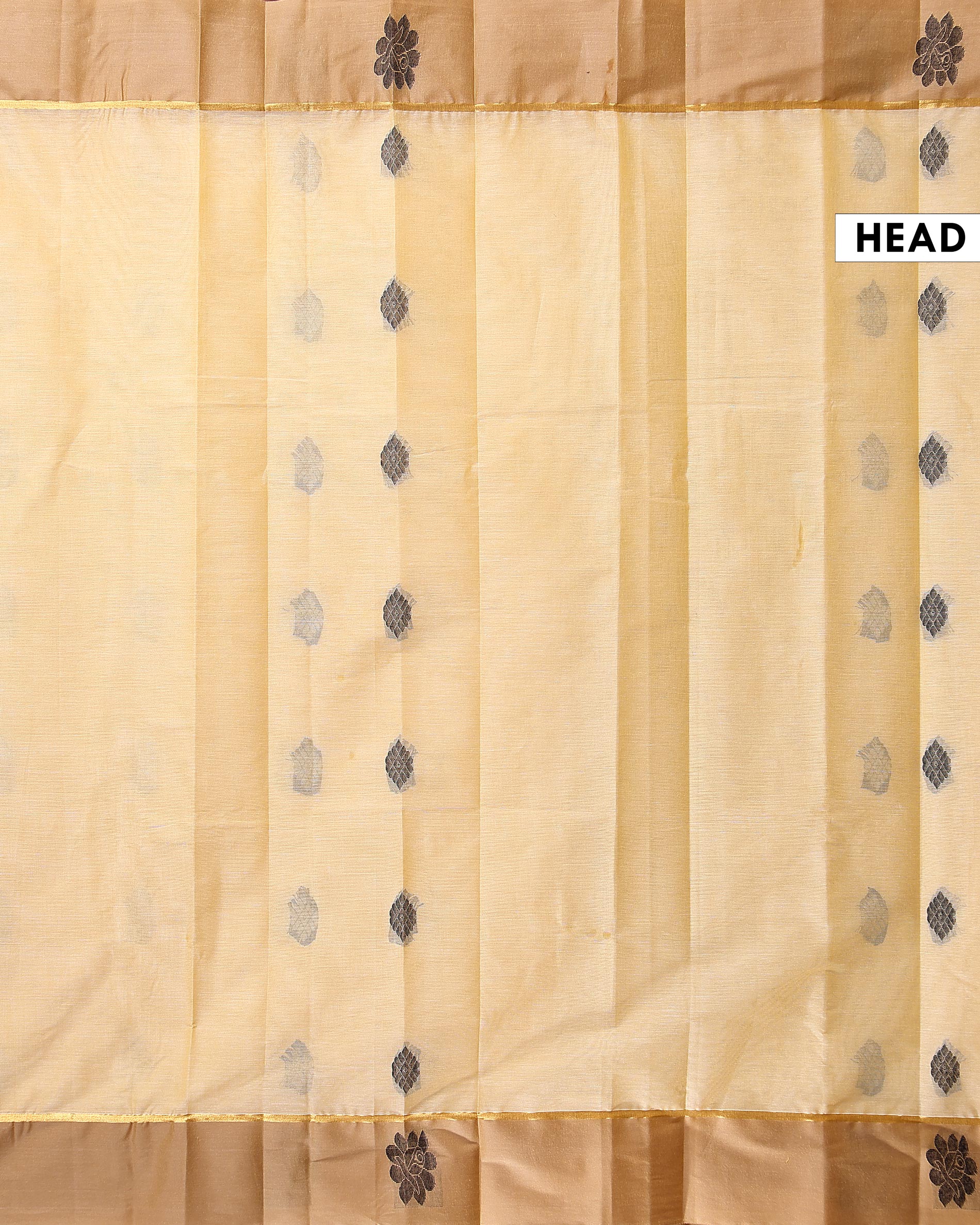 Traditional Kovai Cotton Saree with Contrast Border and Subtle Woven Motifs - Sandal