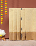 Traditional Kovai Cotton Saree with Contrast Border and Subtle Woven Motifs - Sandal