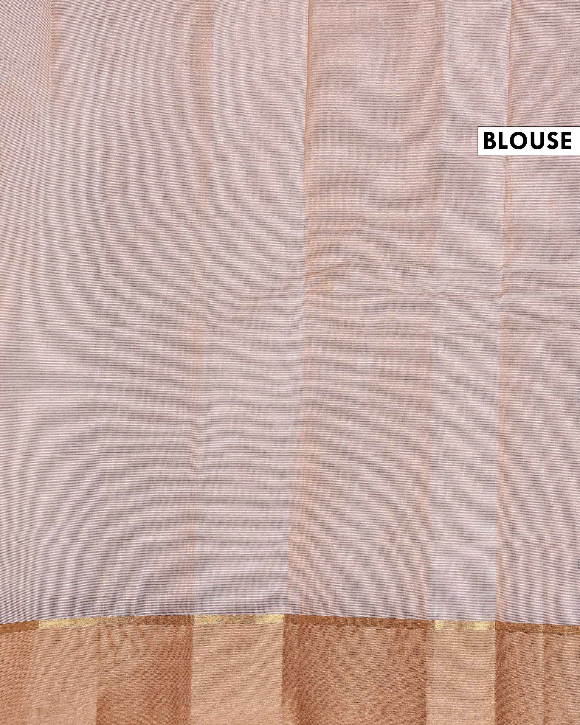 Traditional Kovai Cotton Saree with Plain Body and Contrast Border - Light Brown