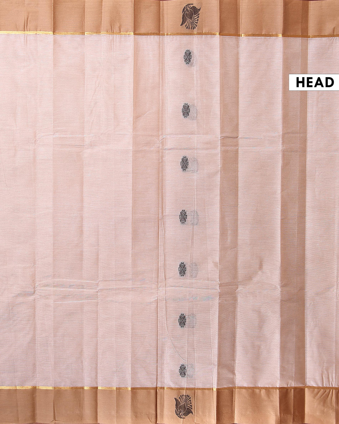 Traditional Kovai Cotton Saree with Plain Body and Contrast Border - Light Brown