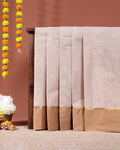 Traditional Kovai Cotton Saree with Plain Body and Contrast Border - Light Brown