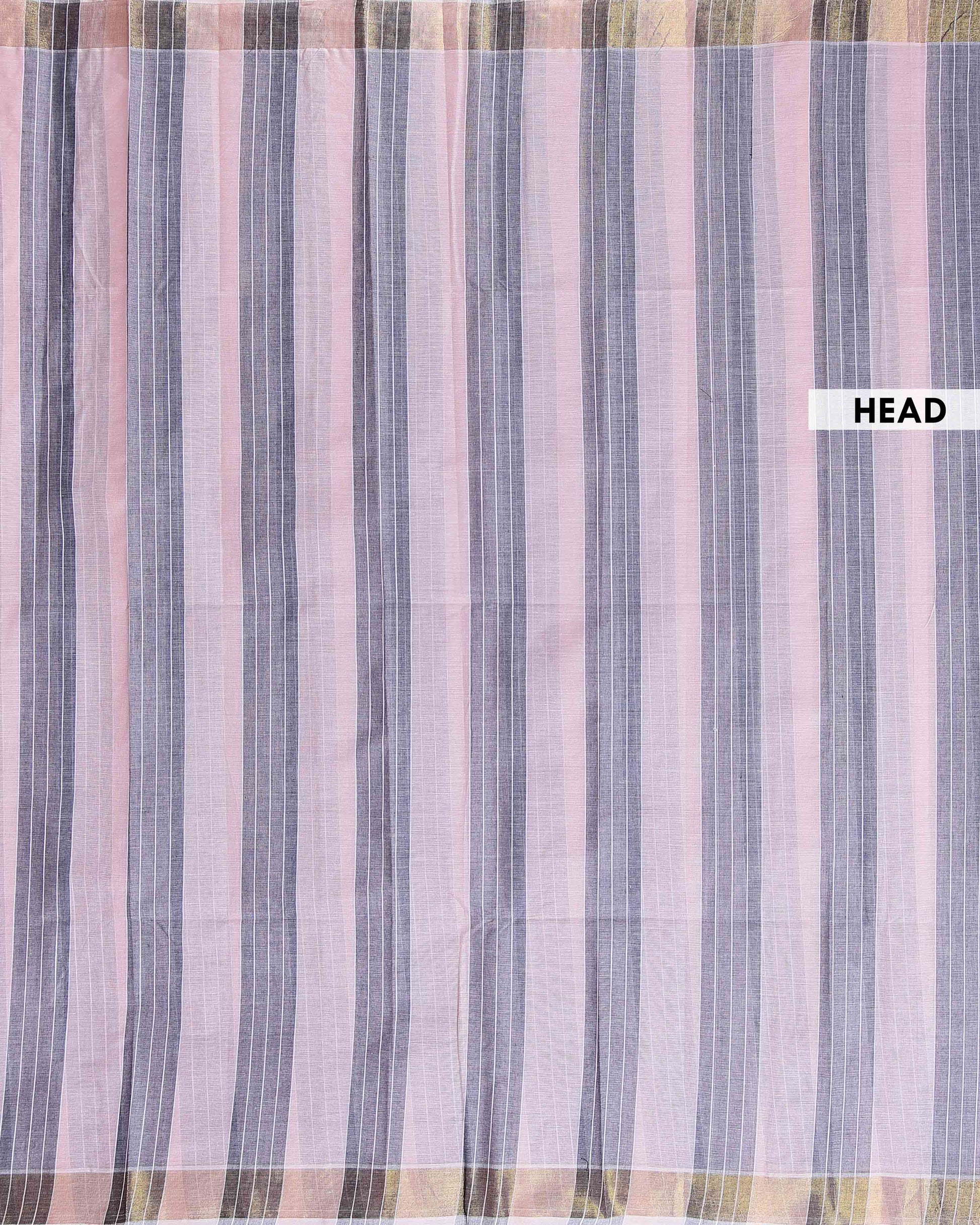 Traditional Kovai Cotton Saree with Striped Body and Woven Border - Light Pink