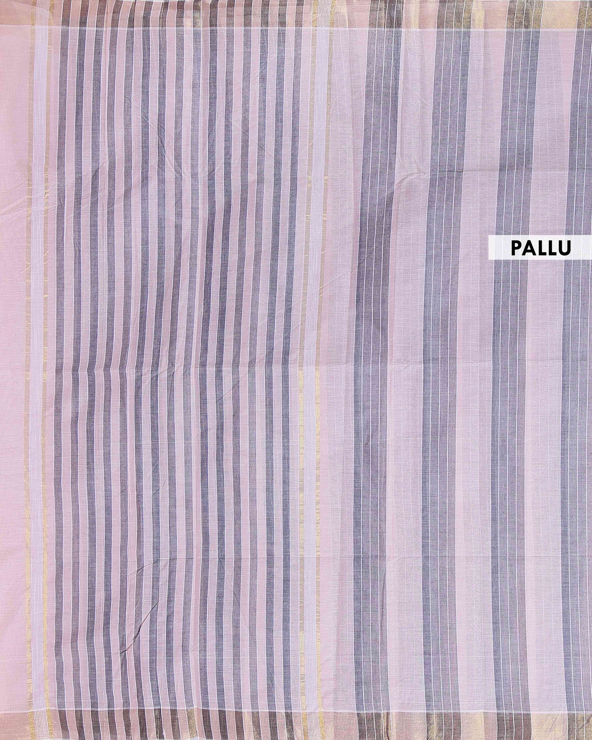 Traditional Kovai Cotton Saree with Striped Body and Woven Border - Light Pink