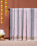 Traditional Kovai Cotton Saree with Striped Body and Woven Border - Light Pink