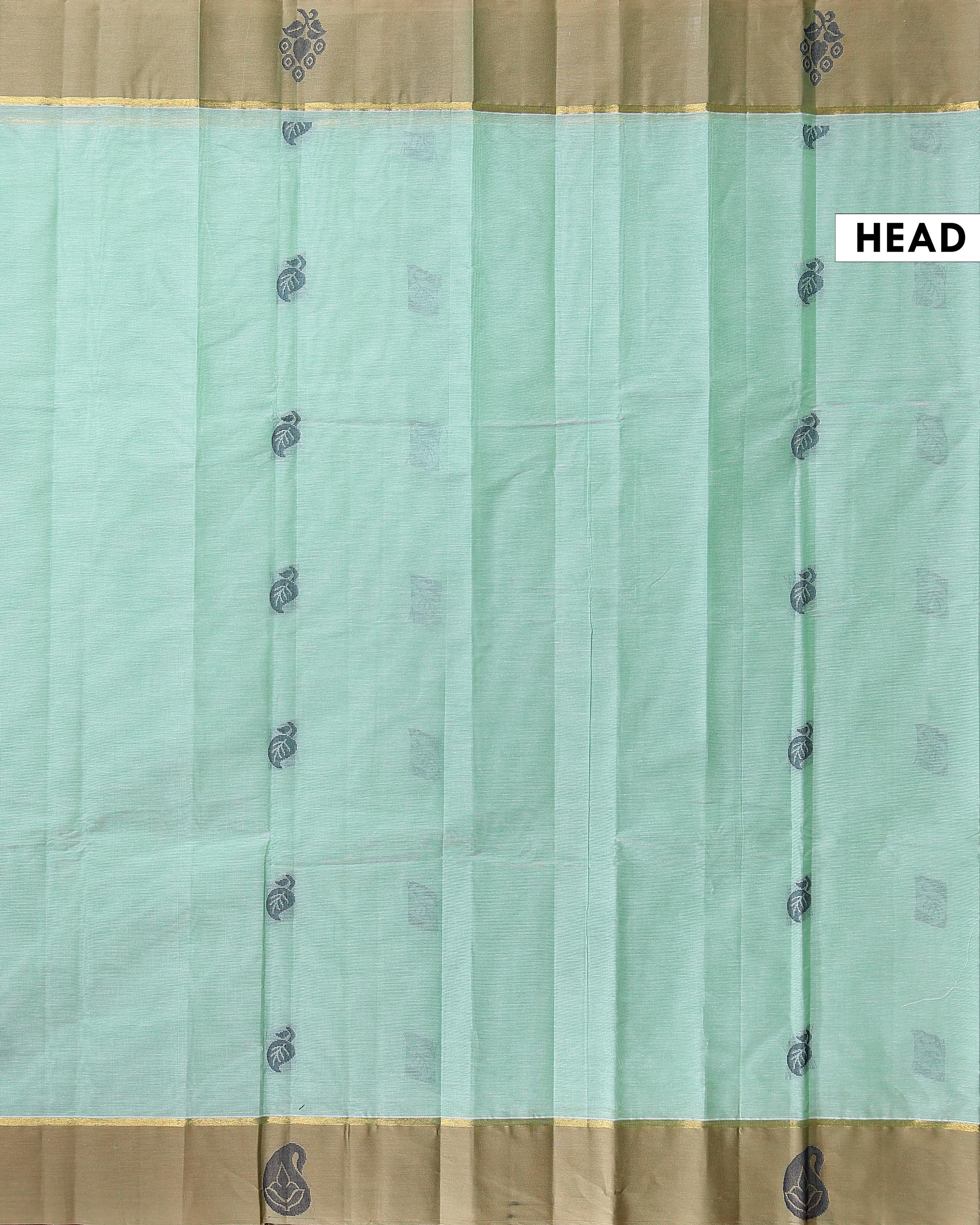 Traditional Kovai Cotton Saree with Subtle Self-Design and Contrast Plain Border - Light Green