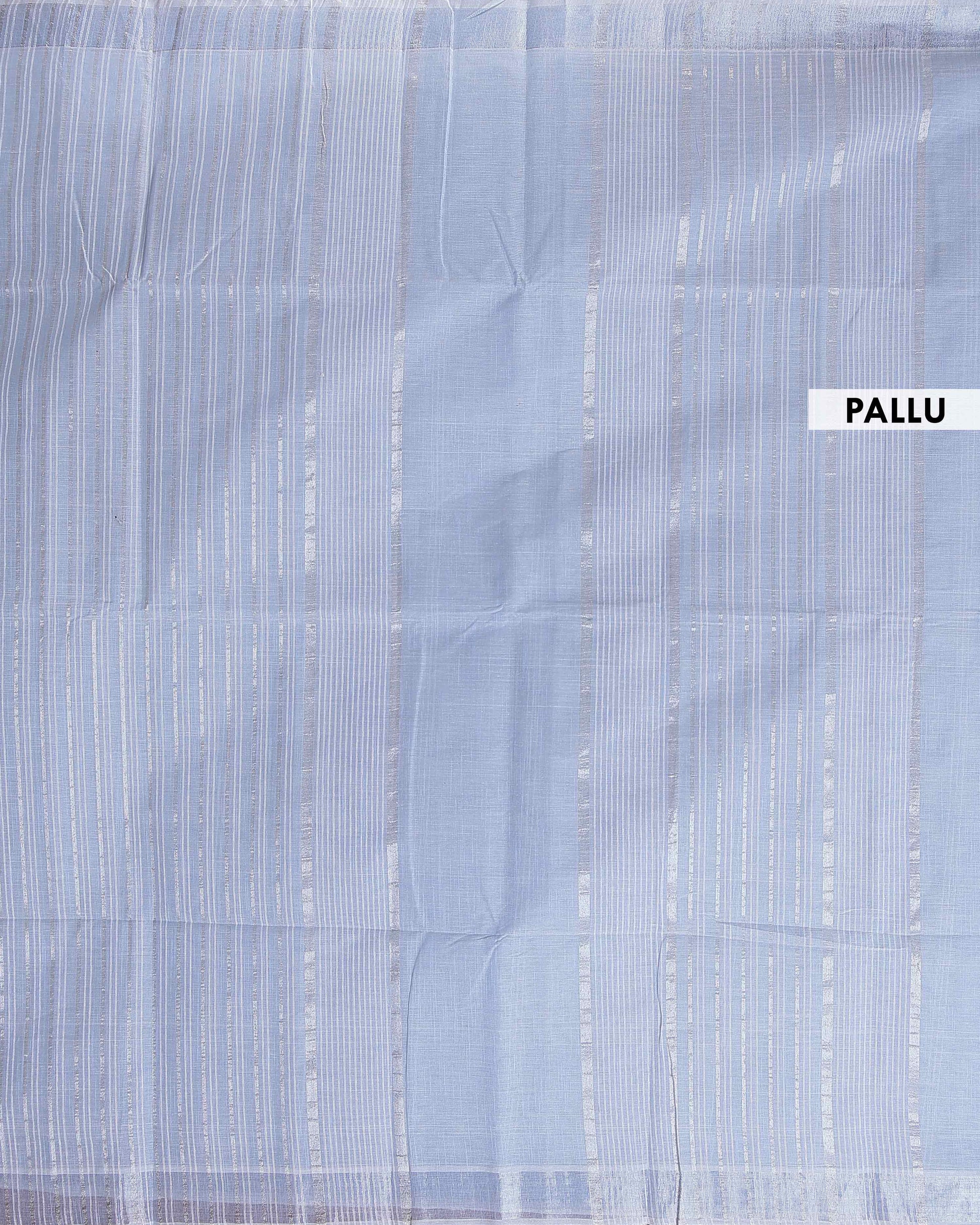Traditional Kovai Cotton Saree with Subtle Woven Stripes - Blue