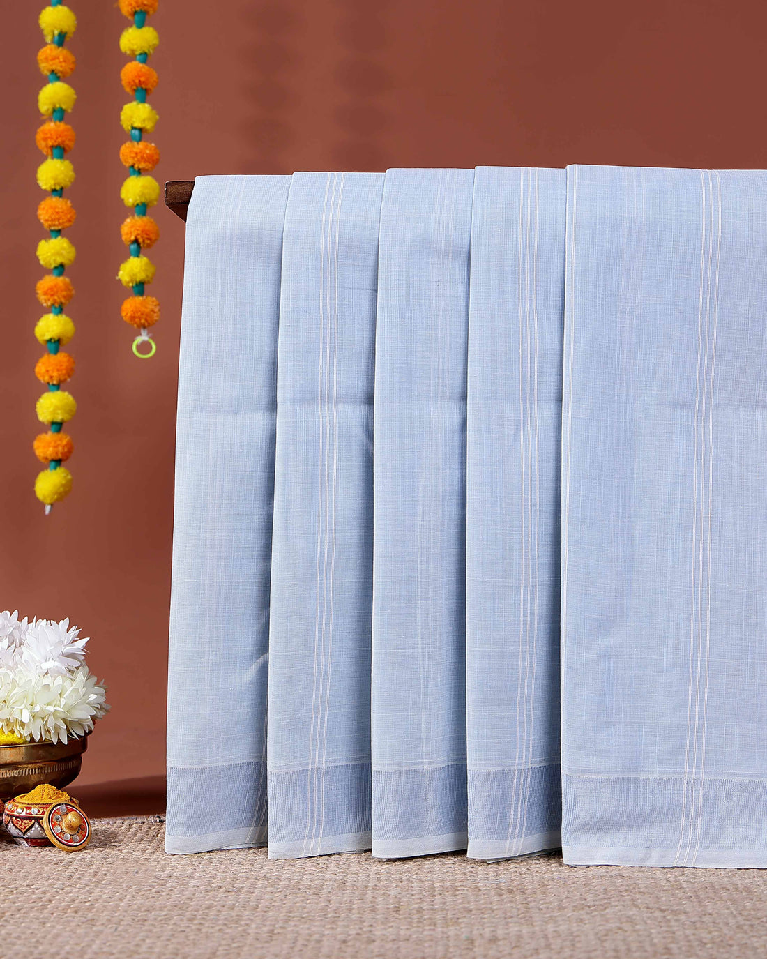 Traditional Kovai Cotton Saree with Subtle Woven Stripes - Blue