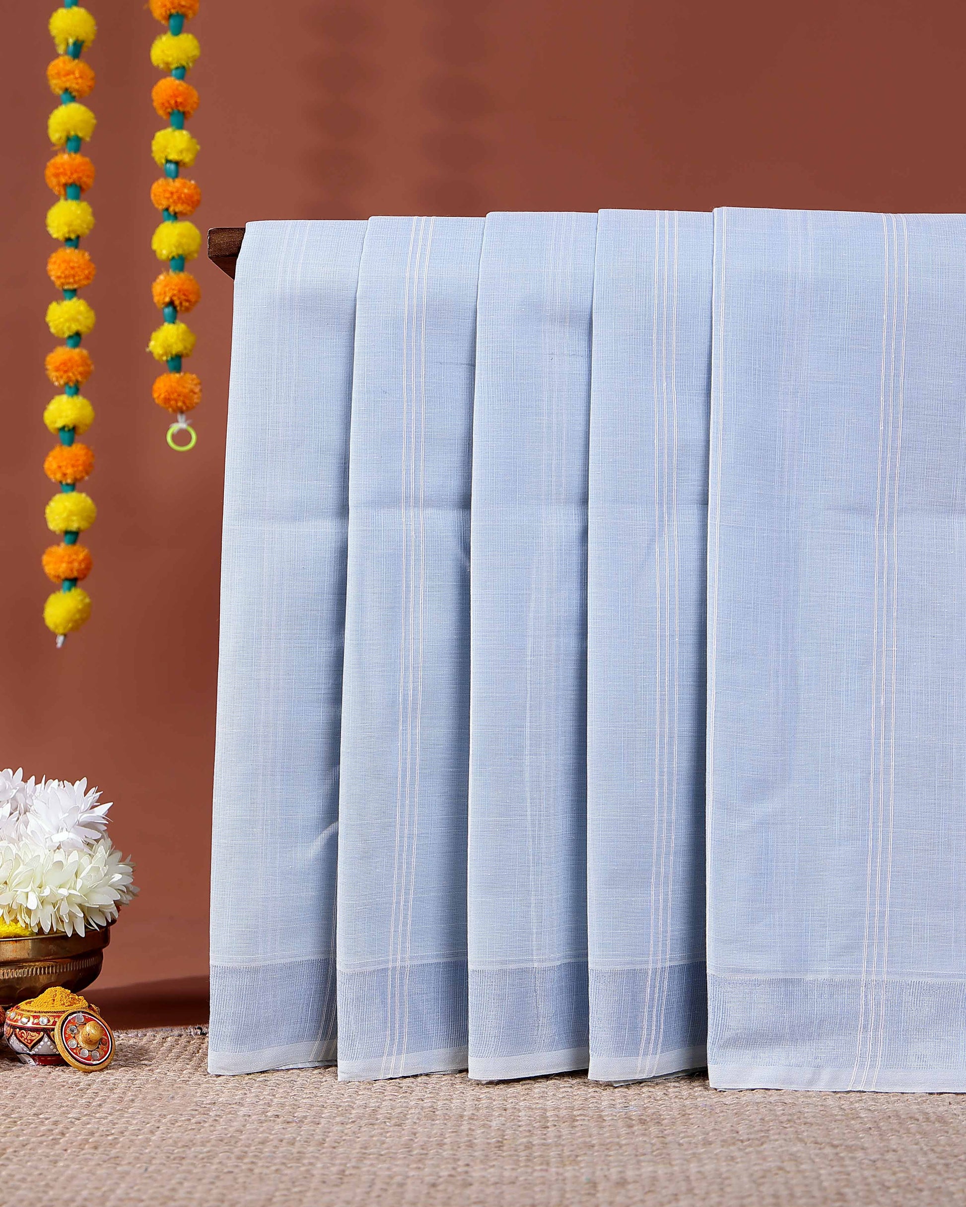 Traditional Kovai Cotton Saree with Subtle Woven Stripes - Blue