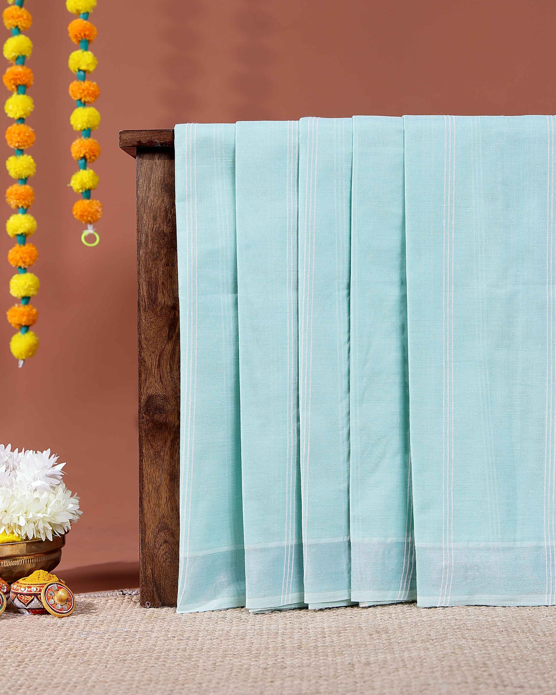 Traditional Kovai Cotton Saree with Subtle Woven Stripes - Sky Blue