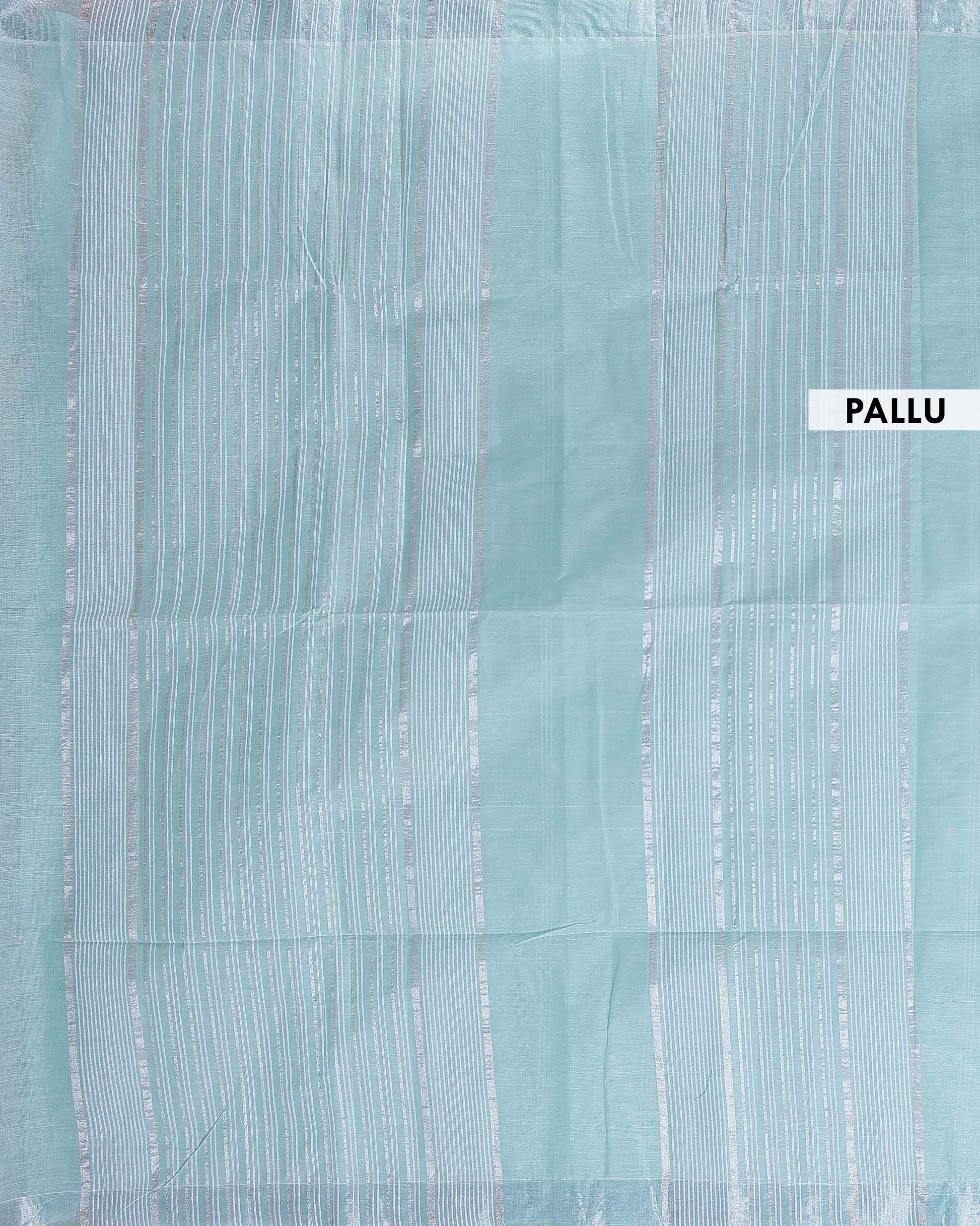 Traditional Kovai Cotton Saree with Subtle Woven Stripes - Sky Blue