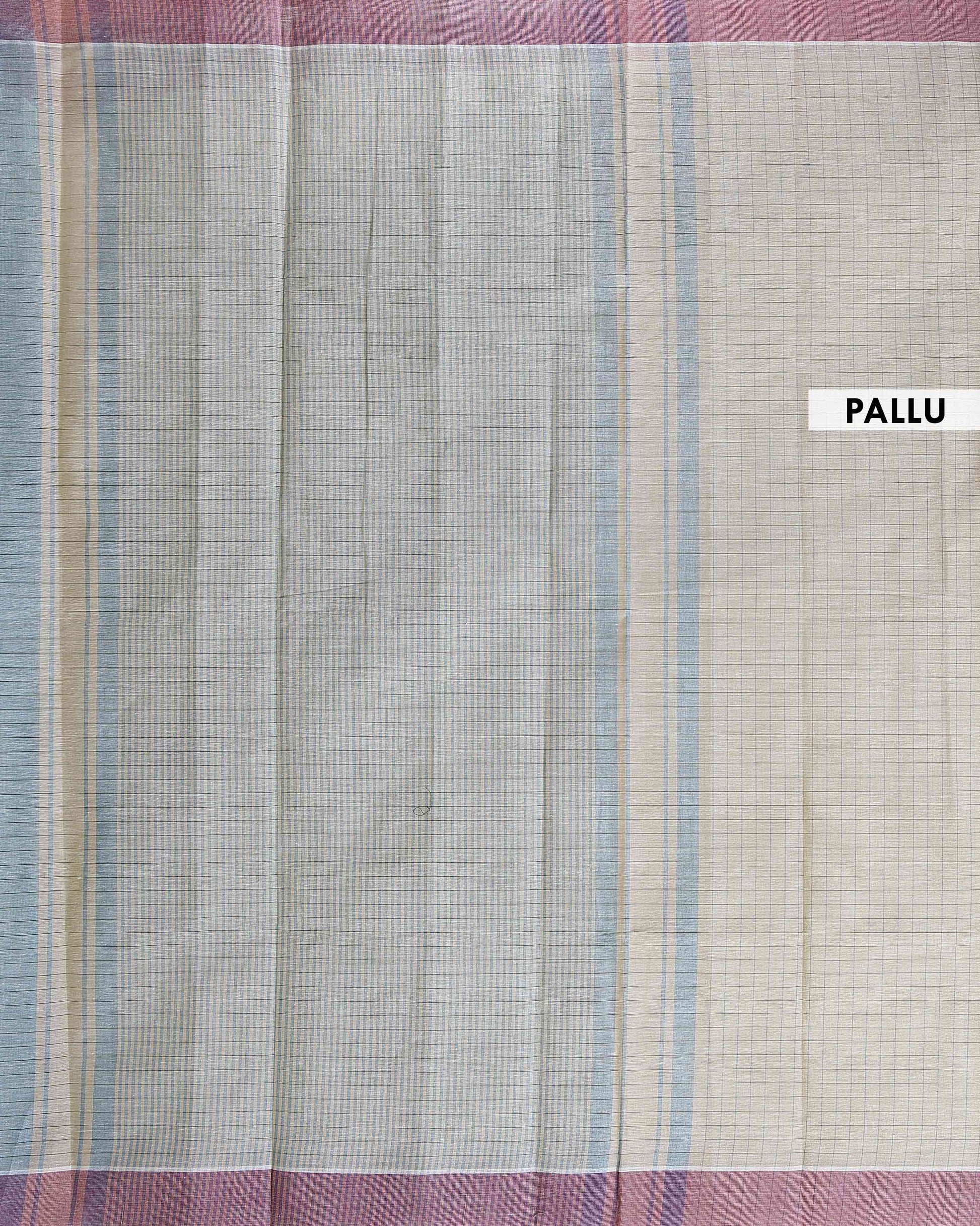 Traditional Kovai Cotton Saree with Woven Checked Pattern and Contrast Border - Green