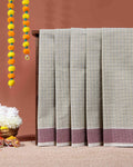 Traditional Kovai Cotton Saree with Woven Checked Pattern and Contrast Border - Green