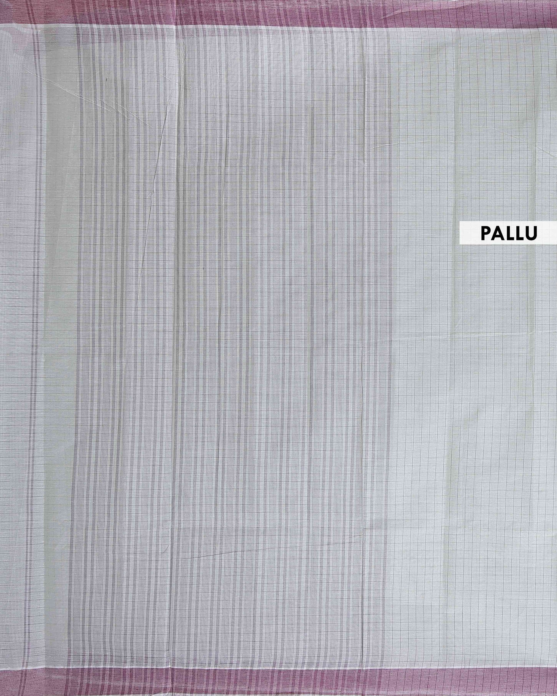 Traditional Kovai Cotton Saree with Woven Checked Pattern and Contrast Border - Light Green