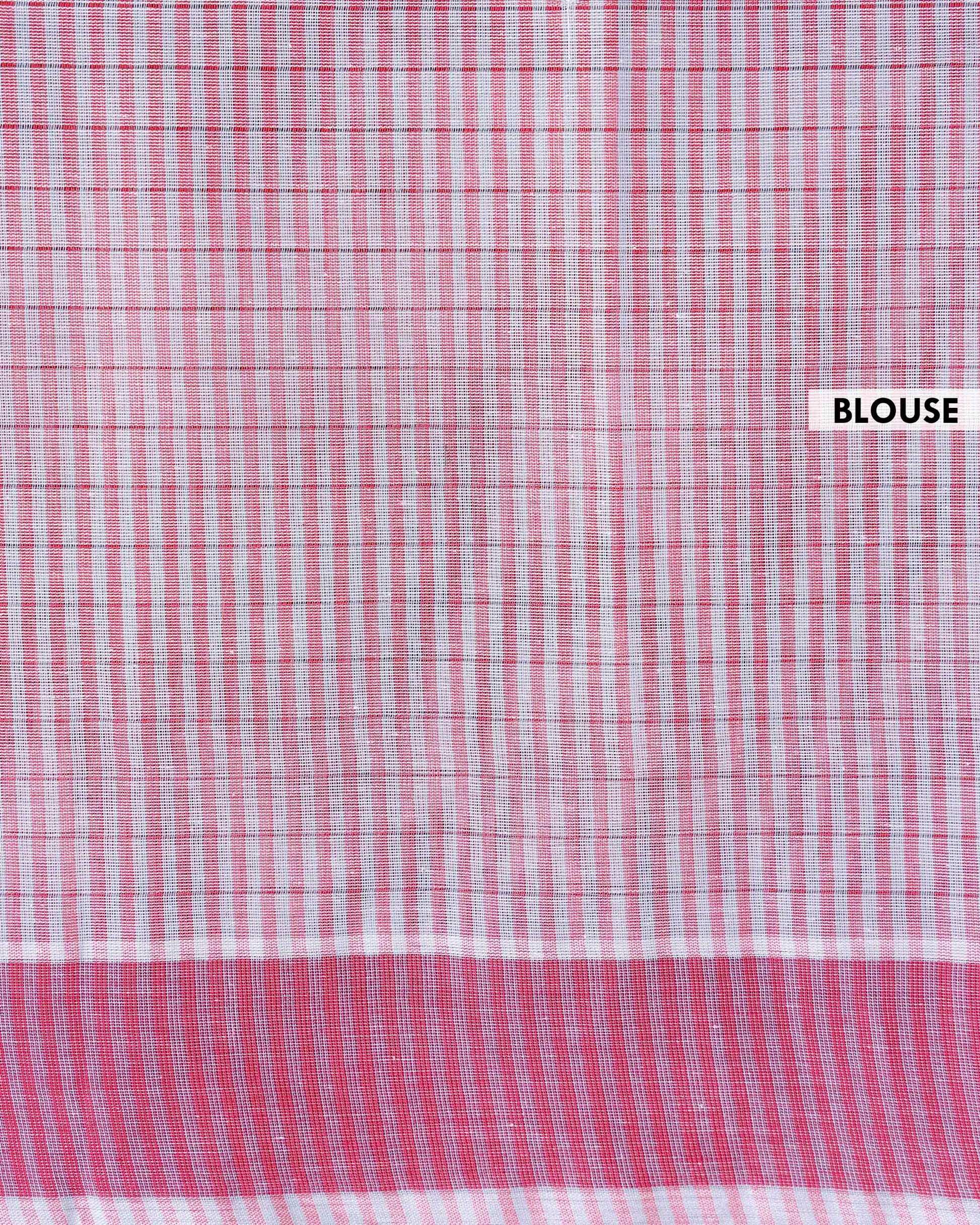 Traditional Kovai Cotton Saree with Woven Checked Pattern and Contrast Border - Light Grey