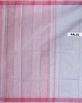 Traditional Kovai Cotton Saree with Woven Checked Pattern and Contrast Border - Light Grey