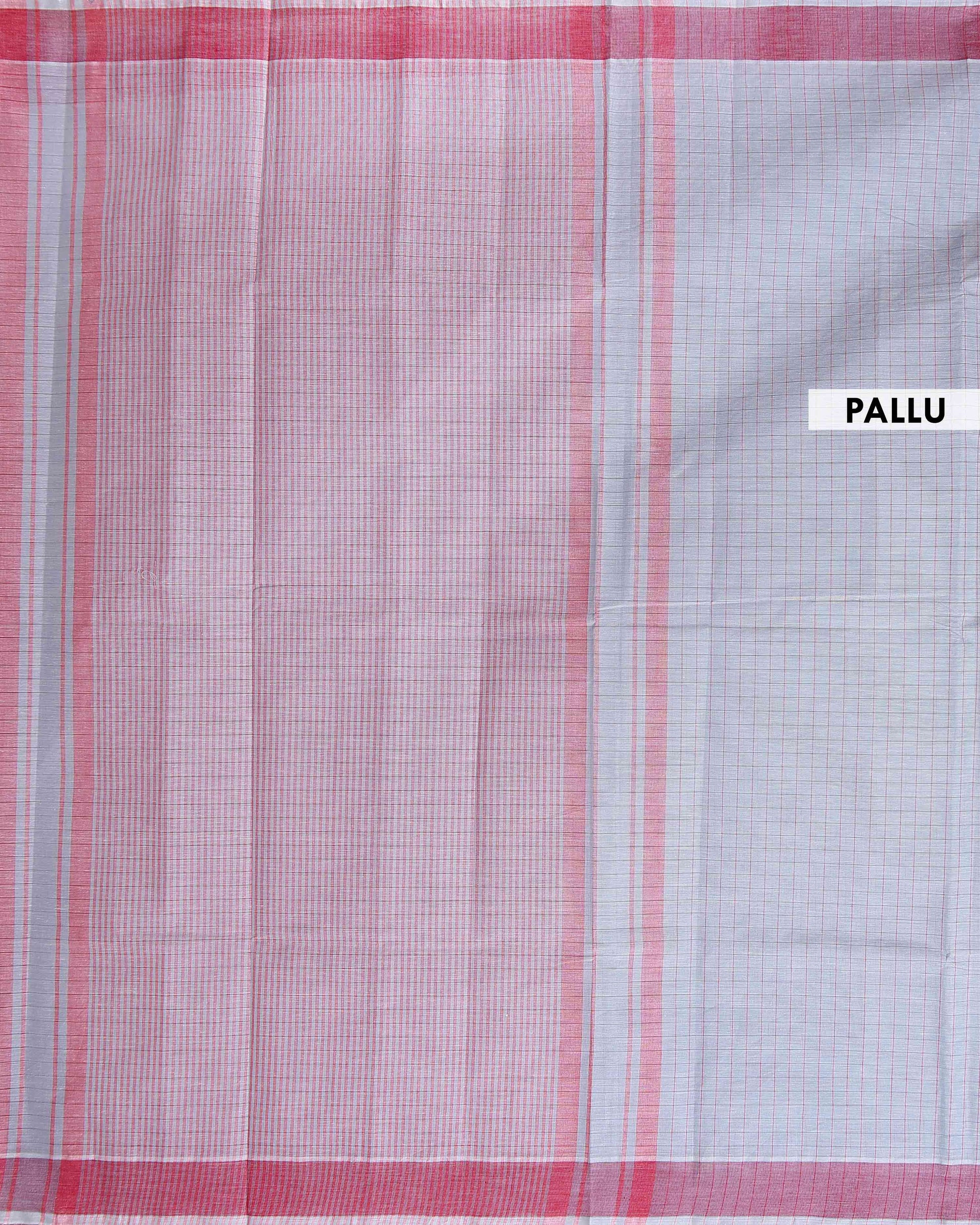 Traditional Kovai Cotton Saree with Woven Checked Pattern and Contrast Border - Light Grey