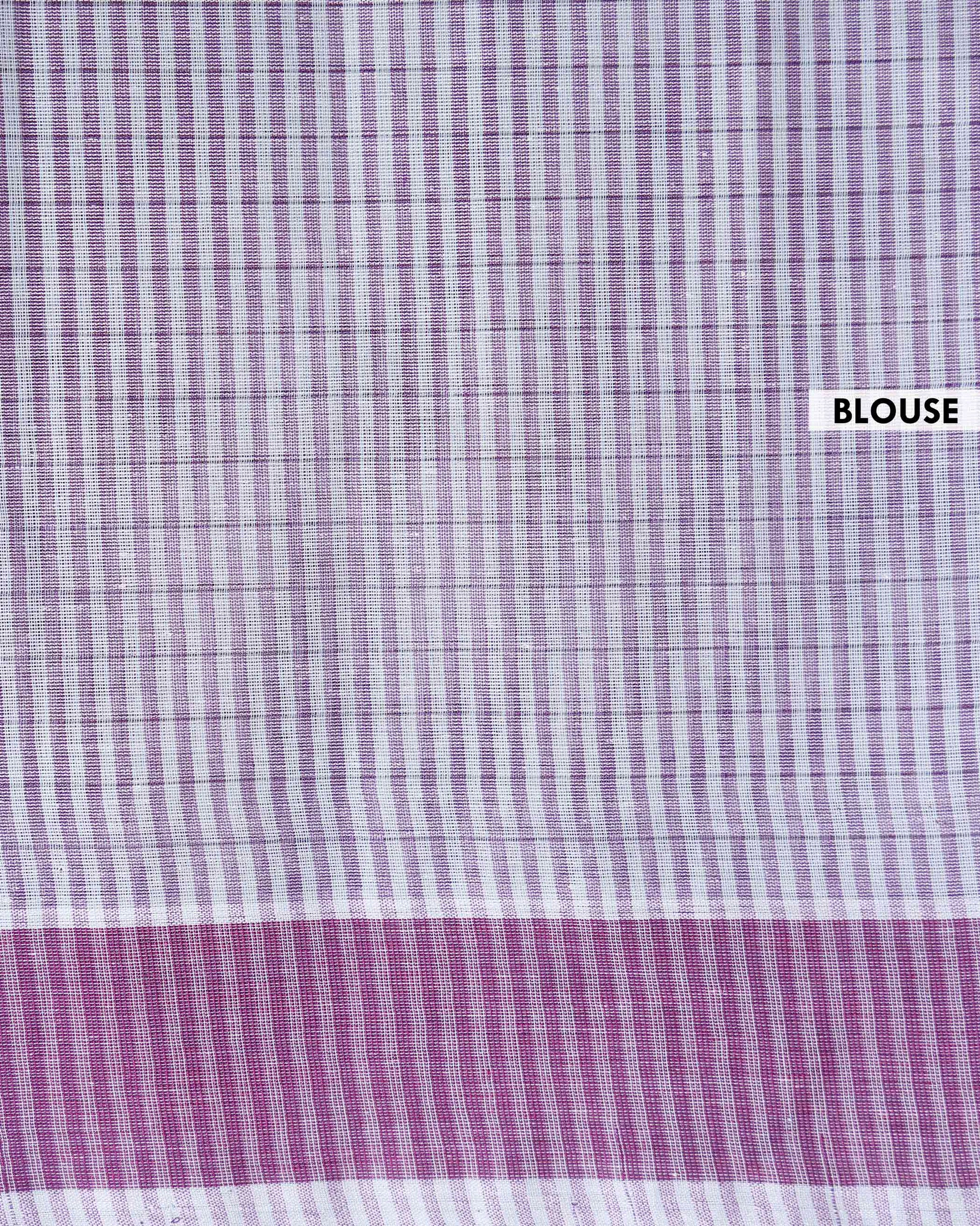 Traditional Kovai Cotton Saree with Woven Checked Pattern and Contrast Border - Purple