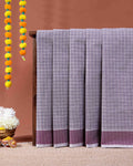 Traditional Kovai Cotton Saree with Woven Checked Pattern and Contrast Border - Purple