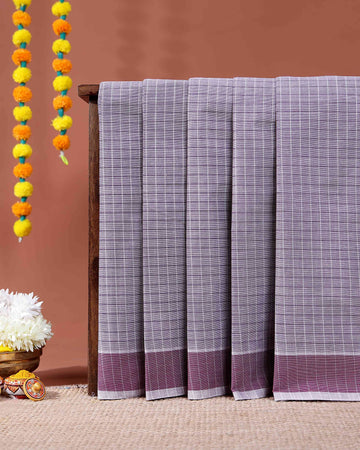 Traditional Kovai Cotton Saree with Woven Checked Pattern and Contrast Border - Purple
