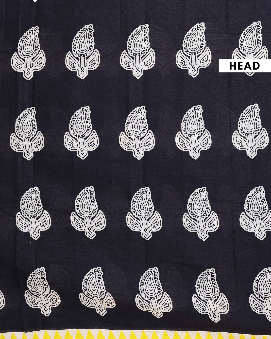 Traditional Mulmul Cotton Saree with Block Print Paisley Motifs and Contrasting Border - Black