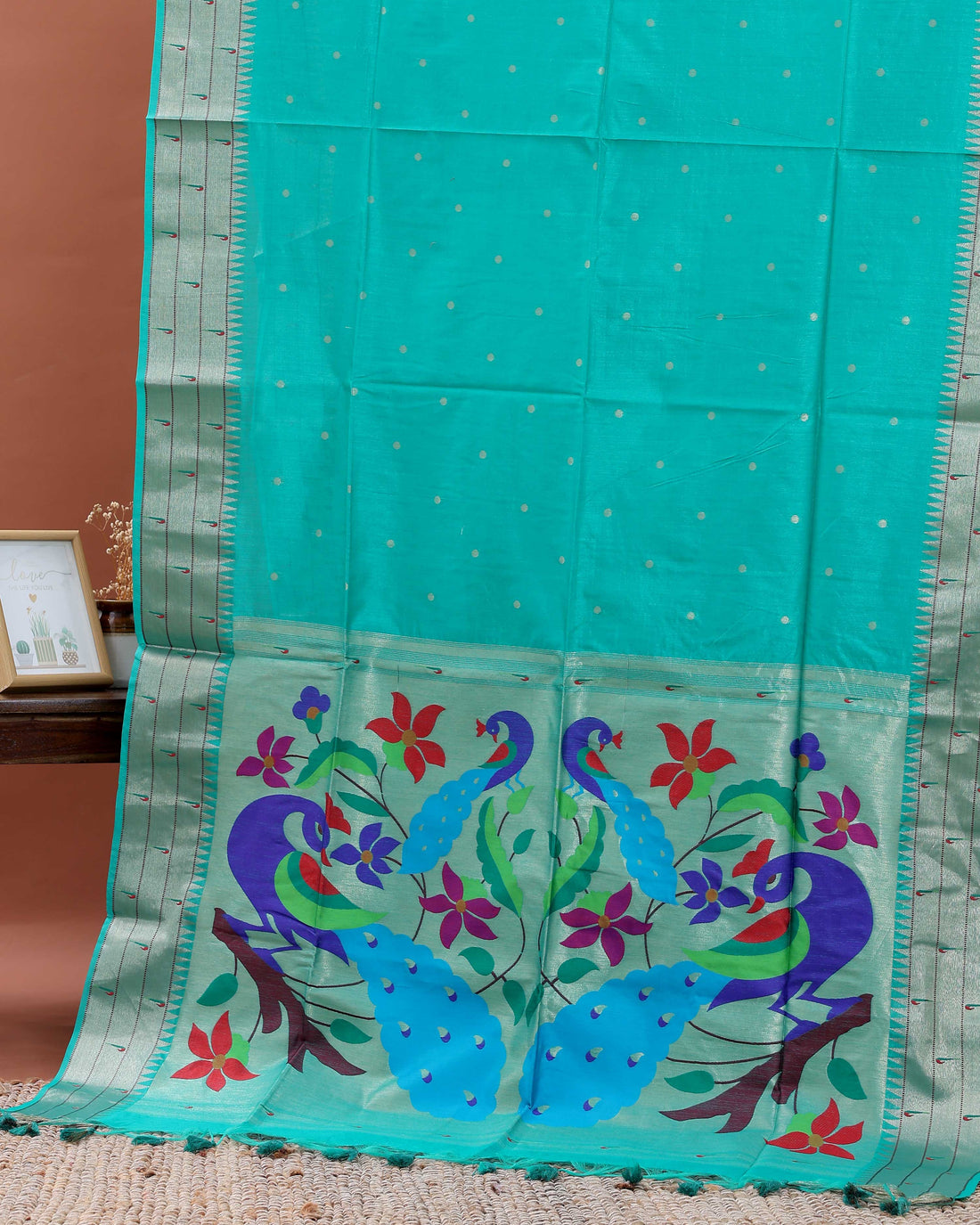 Traditional Paithani Saree with Traditional Peacock and Floral Motifs -Green