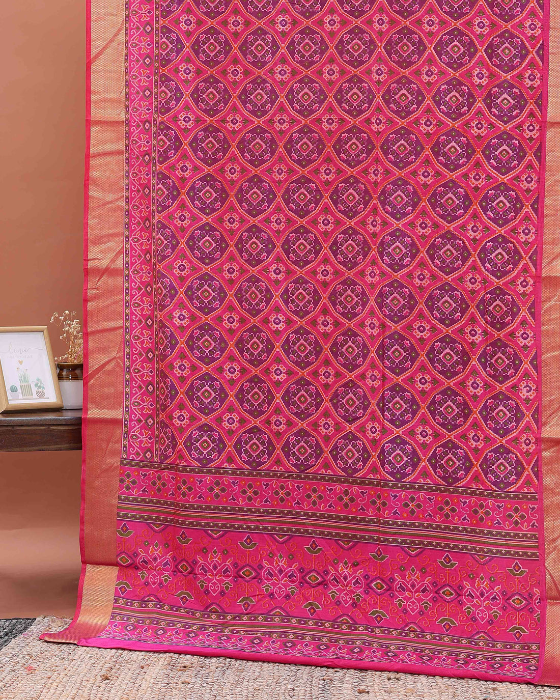Traditional Patola Semi-Silk Saree with Geometric Ikkat Weave - Purple