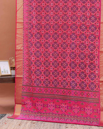 Traditional Patola Semi-Silk Saree with Geometric Ikkat Weave - Purple